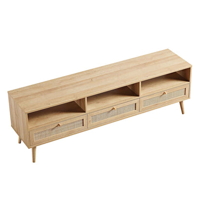 Meuble TV 3 tiroirs en rotin tressé Frances 160 cm, naturel