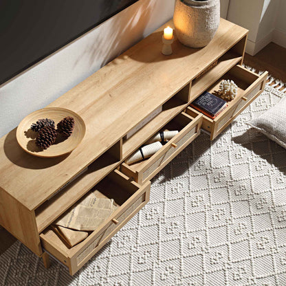 Meuble TV 3 tiroirs en rotin tressé Frances 160 cm, naturel