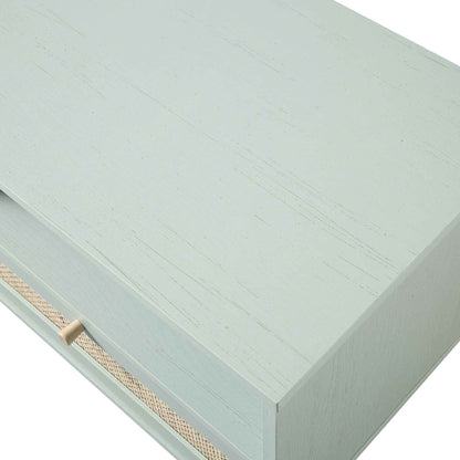 Meuble TV 3 tiroirs en rotin tressé Frances 160 cm, menthe