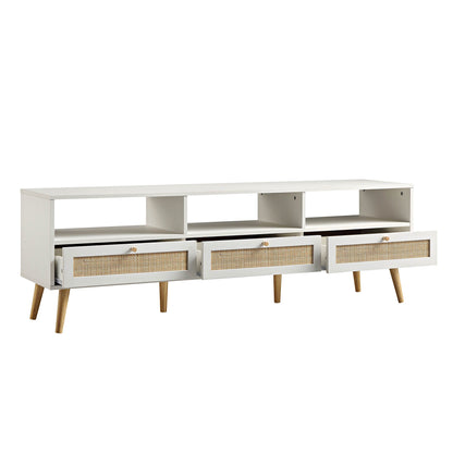 Meuble TV 3 tiroirs en rotin tressé Frances 160 cm, blanc