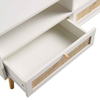 Meuble TV 3 tiroirs en rotin tressé Frances 160 cm, blanc