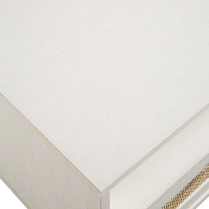 Meuble TV 3 tiroirs en rotin tressé Frances 160 cm, blanc