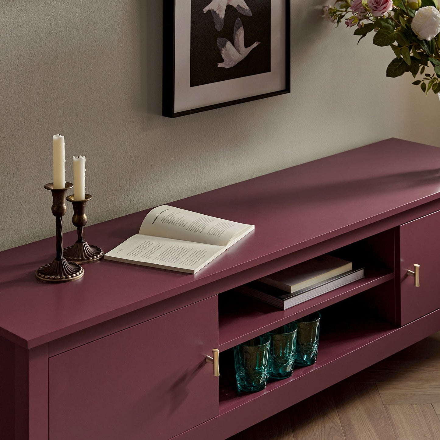 Meuble TV Oakham 150 cm, cerisier sauvage