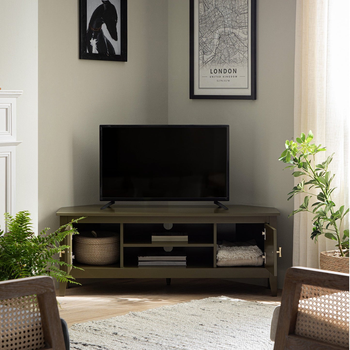 Meuble TV d'angle Oakham 120 cm, Olive Grove