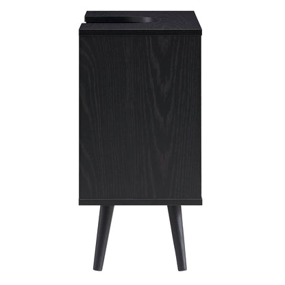 Meuble sous-évier de salle de bain 2 portes en rotin tressé Frances, noir