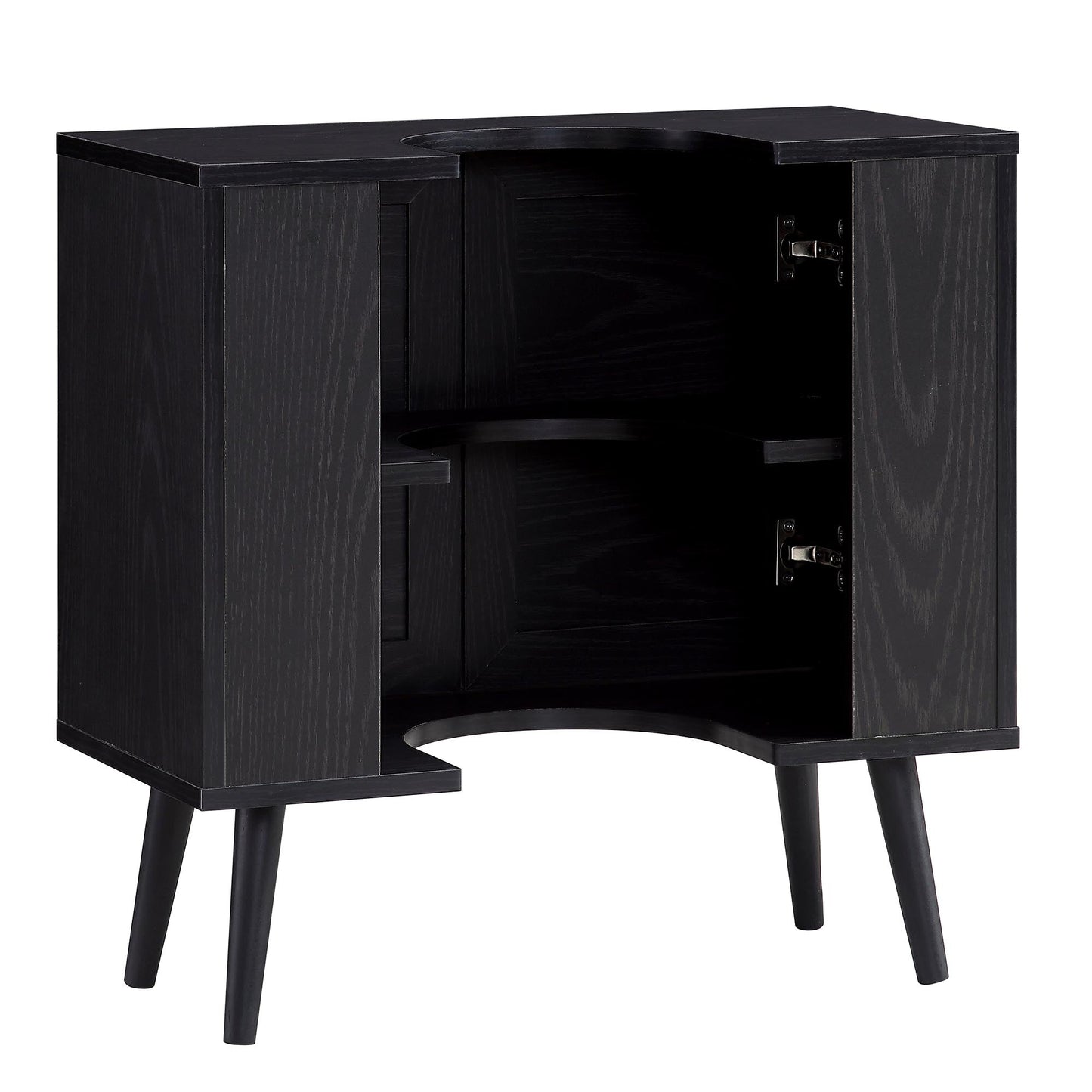 Meuble sous-évier de salle de bain 2 portes en rotin tressé Frances, noir