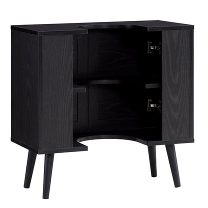 Meuble sous-évier de salle de bain 2 portes en rotin tressé Frances, noir