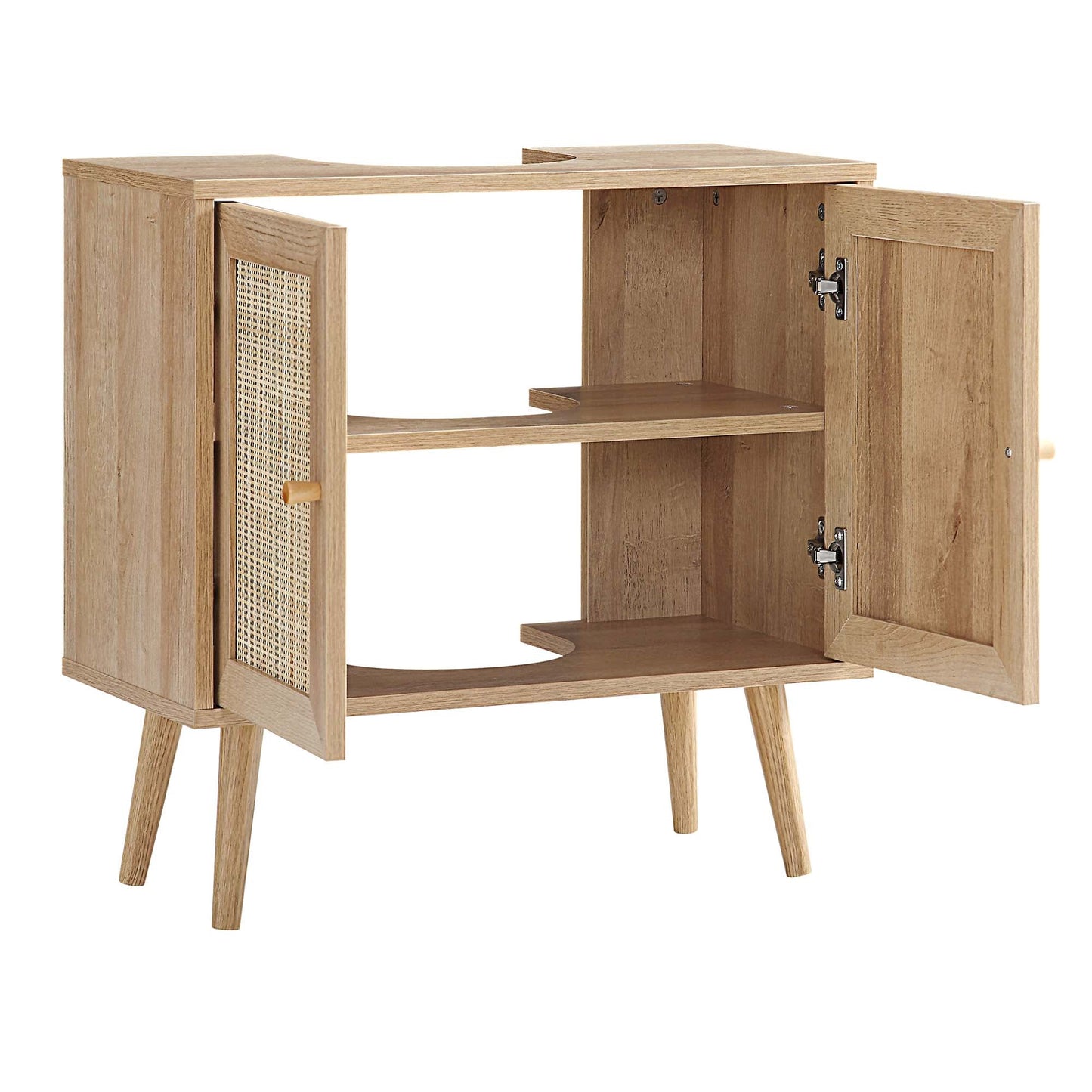 Meuble sous-lavabo de salle de bain 2 portes en rotin tressé Frances, naturel