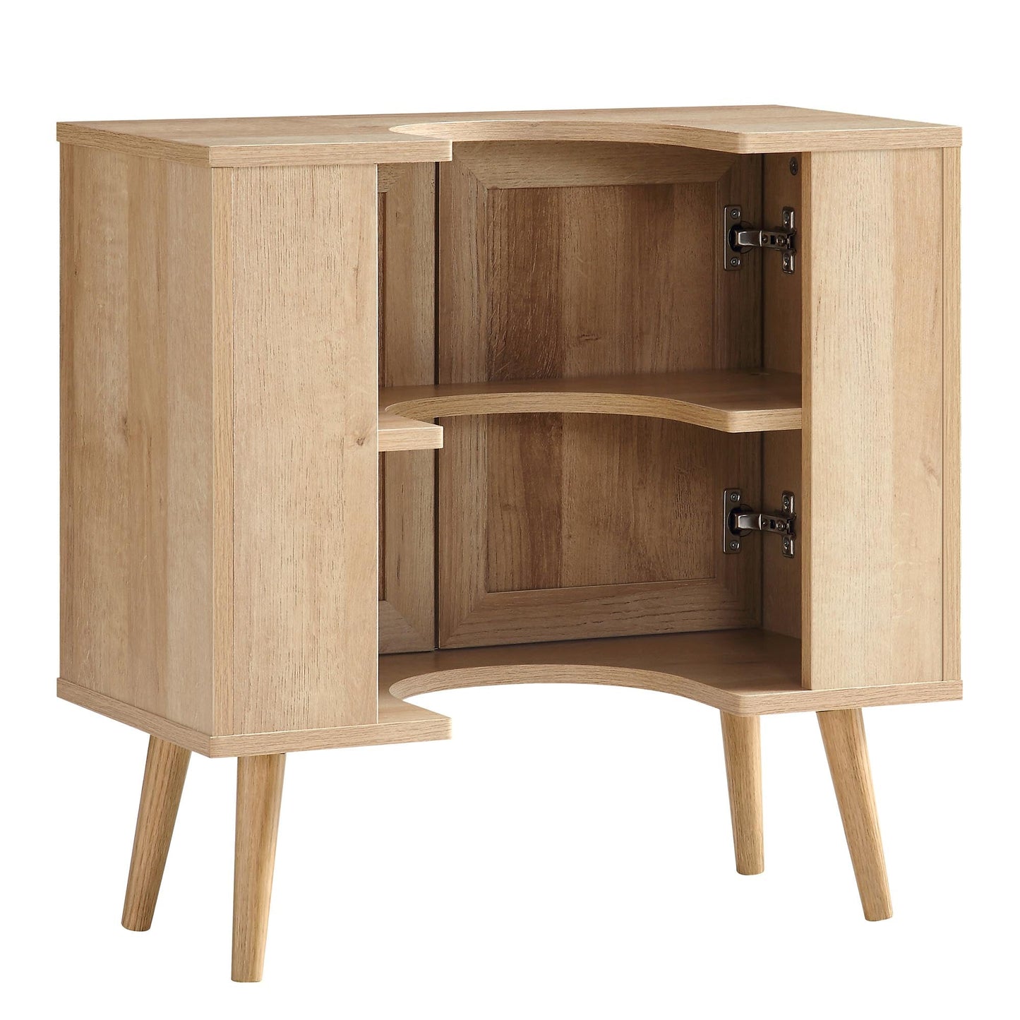 Meuble sous-lavabo de salle de bain 2 portes en rotin tressé Frances, naturel