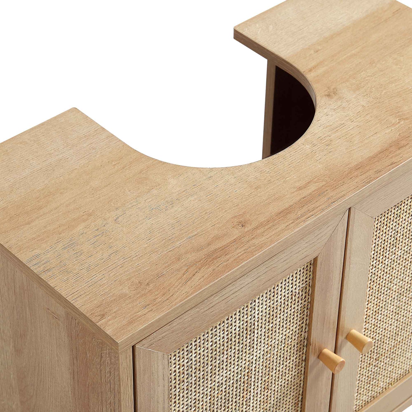 Meuble sous-lavabo de salle de bain 2 portes en rotin tressé Frances, naturel