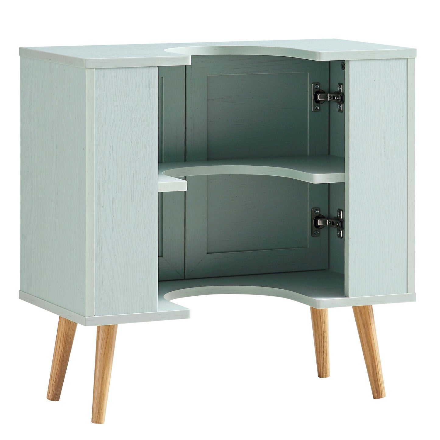 Meuble sous-évier de salle de bain 2 portes en rotin tressé Frances, vert menthe