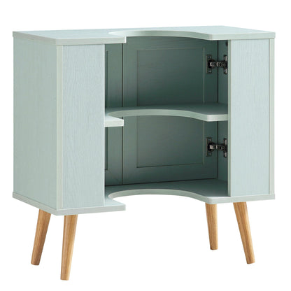 Meuble sous-évier de salle de bain 2 portes en rotin tressé Frances, vert menthe