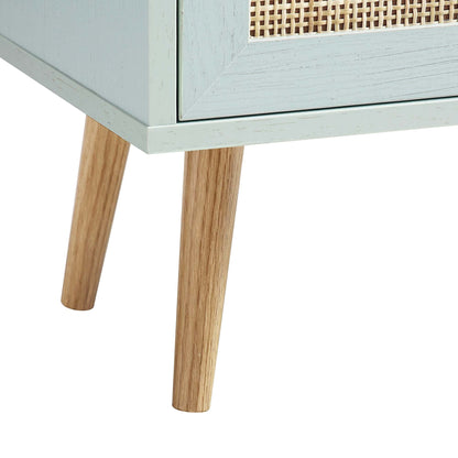 Meuble sous-évier de salle de bain 2 portes en rotin tressé Frances, vert menthe