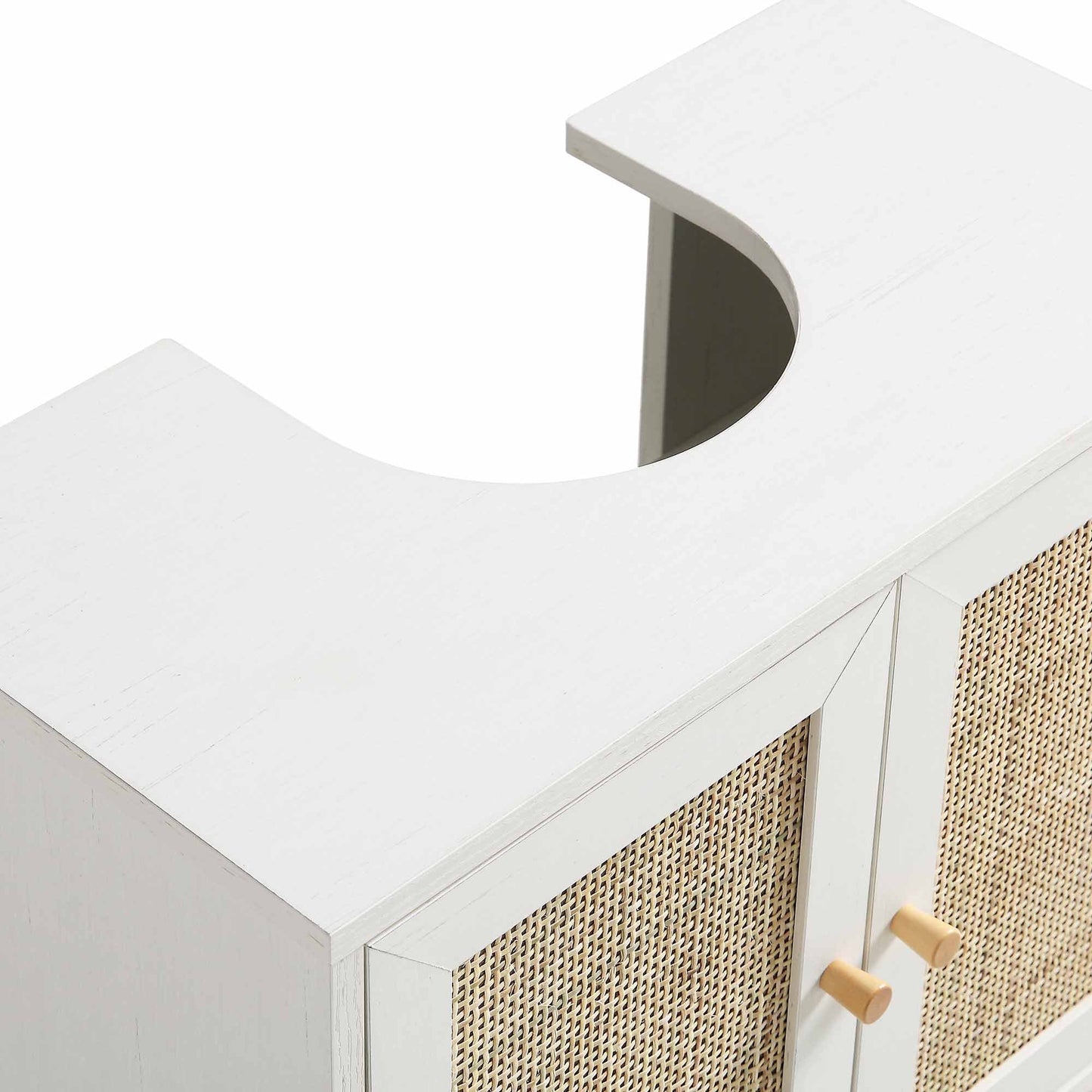 Meuble sous-lavabo 2 portes en rotin tressé Frances, blanc