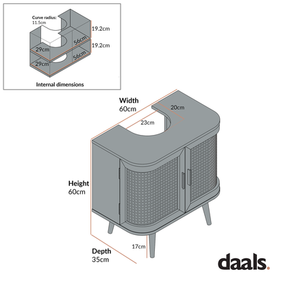 Meuble sous-évier incurvé en rotin Izzy, noyer