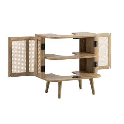 Meuble sous-évier incurvé en rotin Izzy, naturel