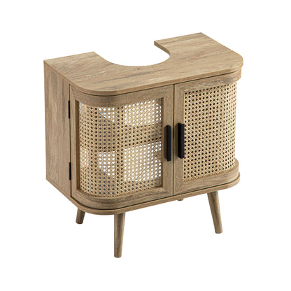 Meuble sous-évier incurvé en rotin Izzy, naturel