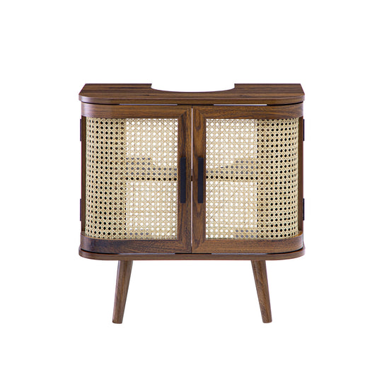 Meuble sous-évier incurvé en rotin Izzy, noyer