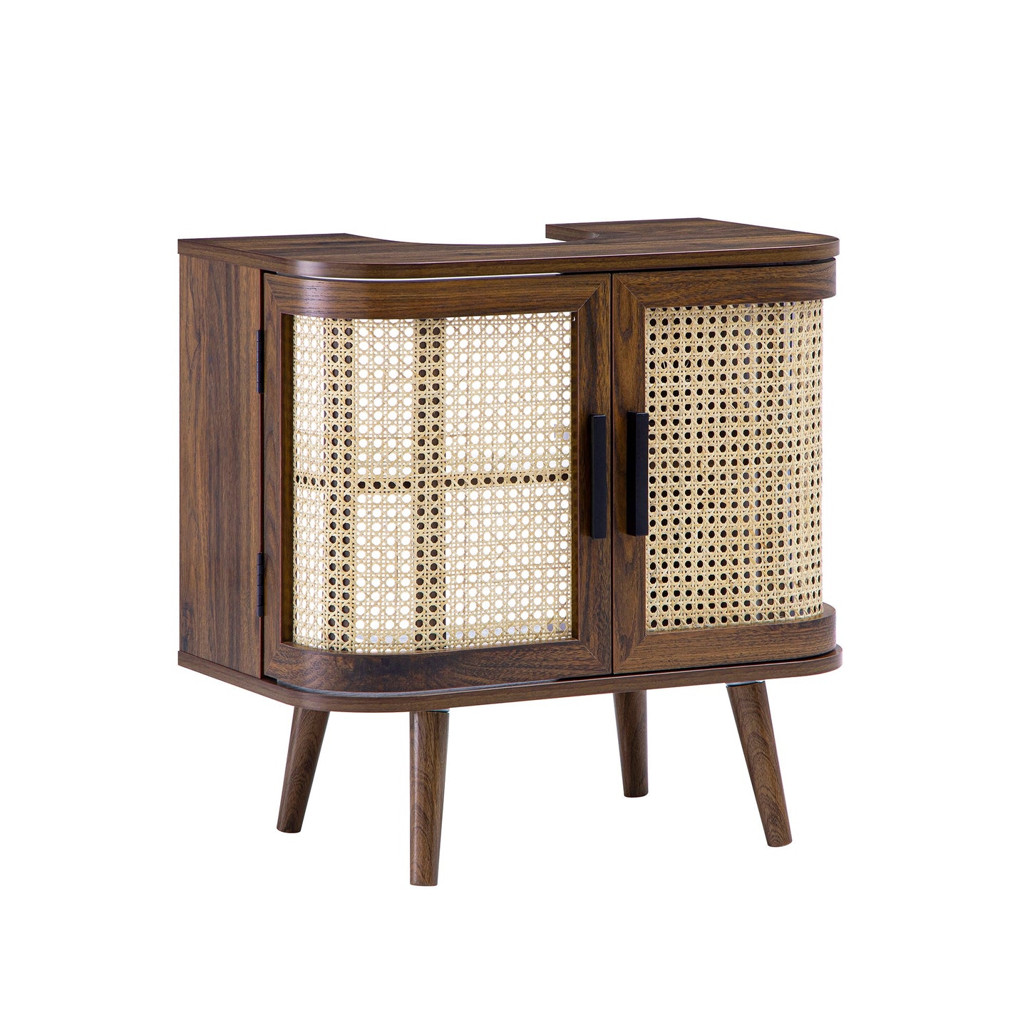 Meuble sous-évier incurvé en rotin Izzy, noyer