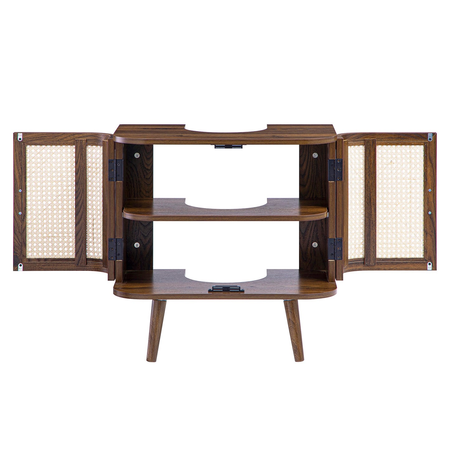 Meuble sous-évier incurvé en rotin Izzy, noyer