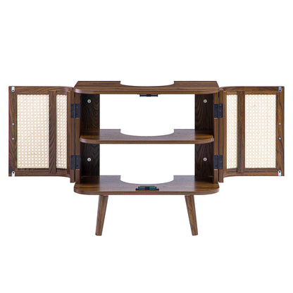 Meuble sous-évier incurvé en rotin Izzy, noyer