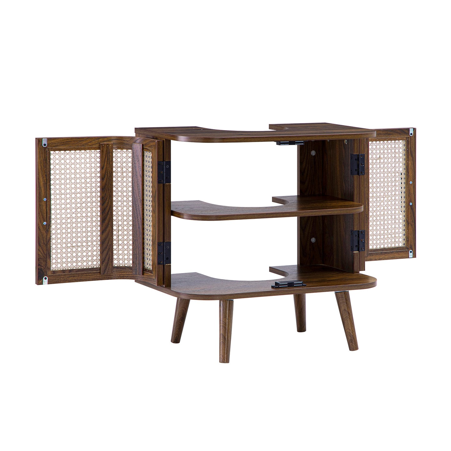 Meuble sous-évier incurvé en rotin Izzy, noyer