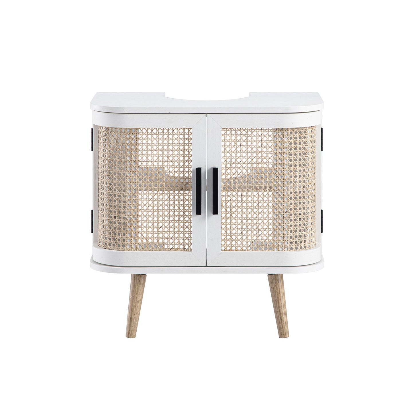 Meuble sous-évier incurvé en rotin Izzy, blanc