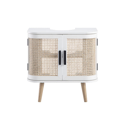 Meuble sous-évier incurvé en rotin Izzy, blanc