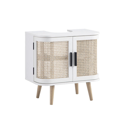 Meuble sous-évier incurvé en rotin Izzy, blanc