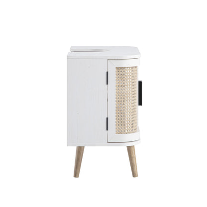 Meuble sous-évier incurvé en rotin Izzy, blanc