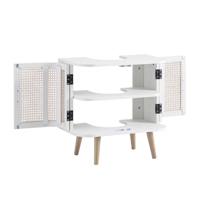 Meuble sous-évier incurvé en rotin Izzy, blanc