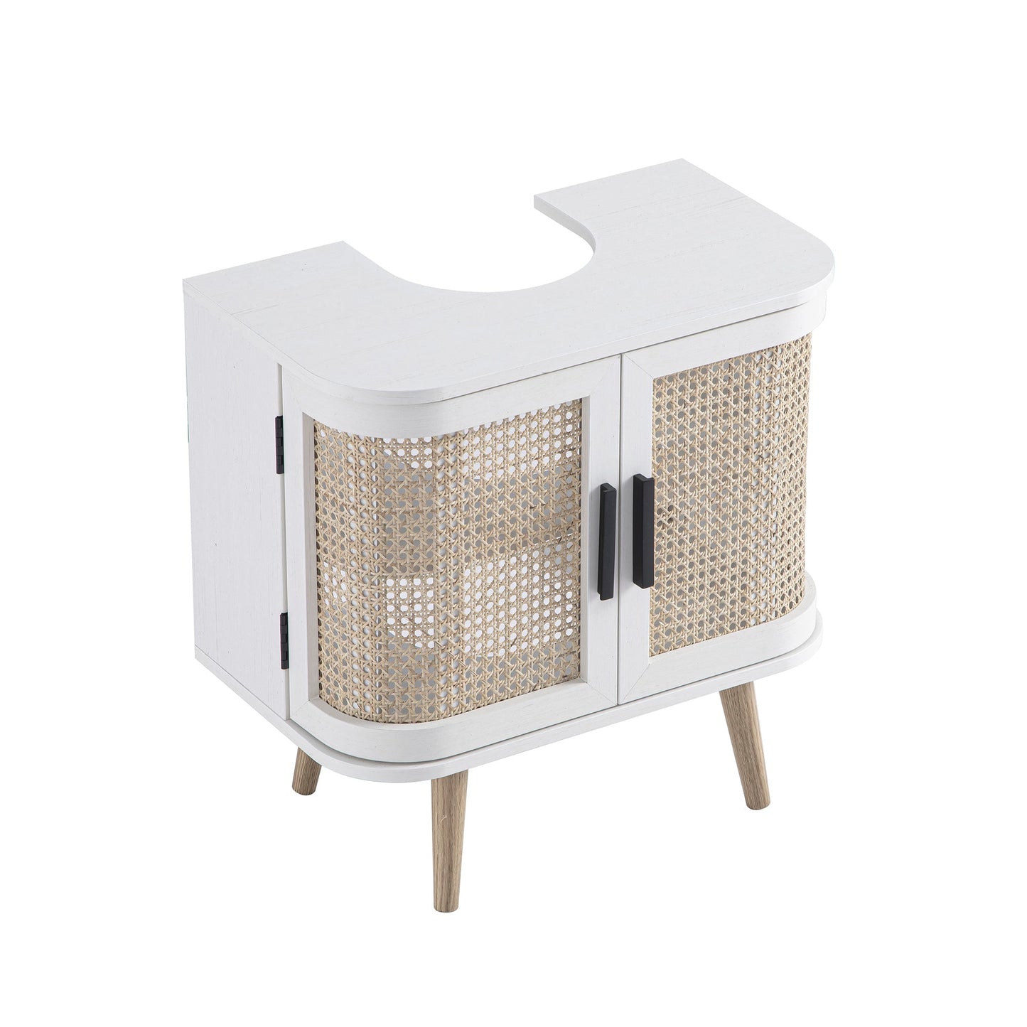 Meuble sous-évier incurvé en rotin Izzy, blanc