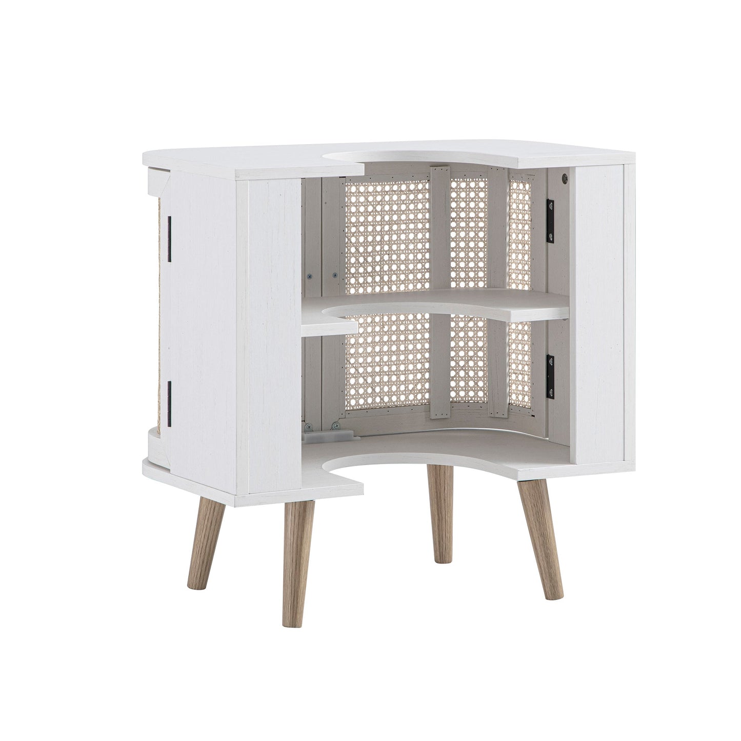 Meuble sous-évier incurvé en rotin Izzy, blanc