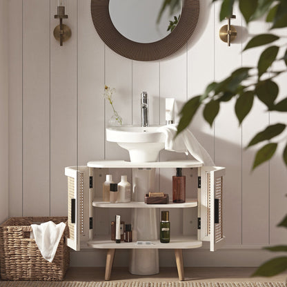 Meuble sous-évier incurvé en rotin Izzy, blanc