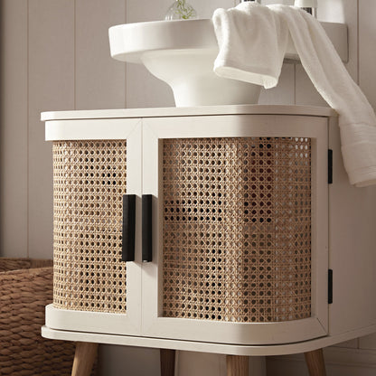 Meuble sous-évier incurvé en rotin Izzy, blanc