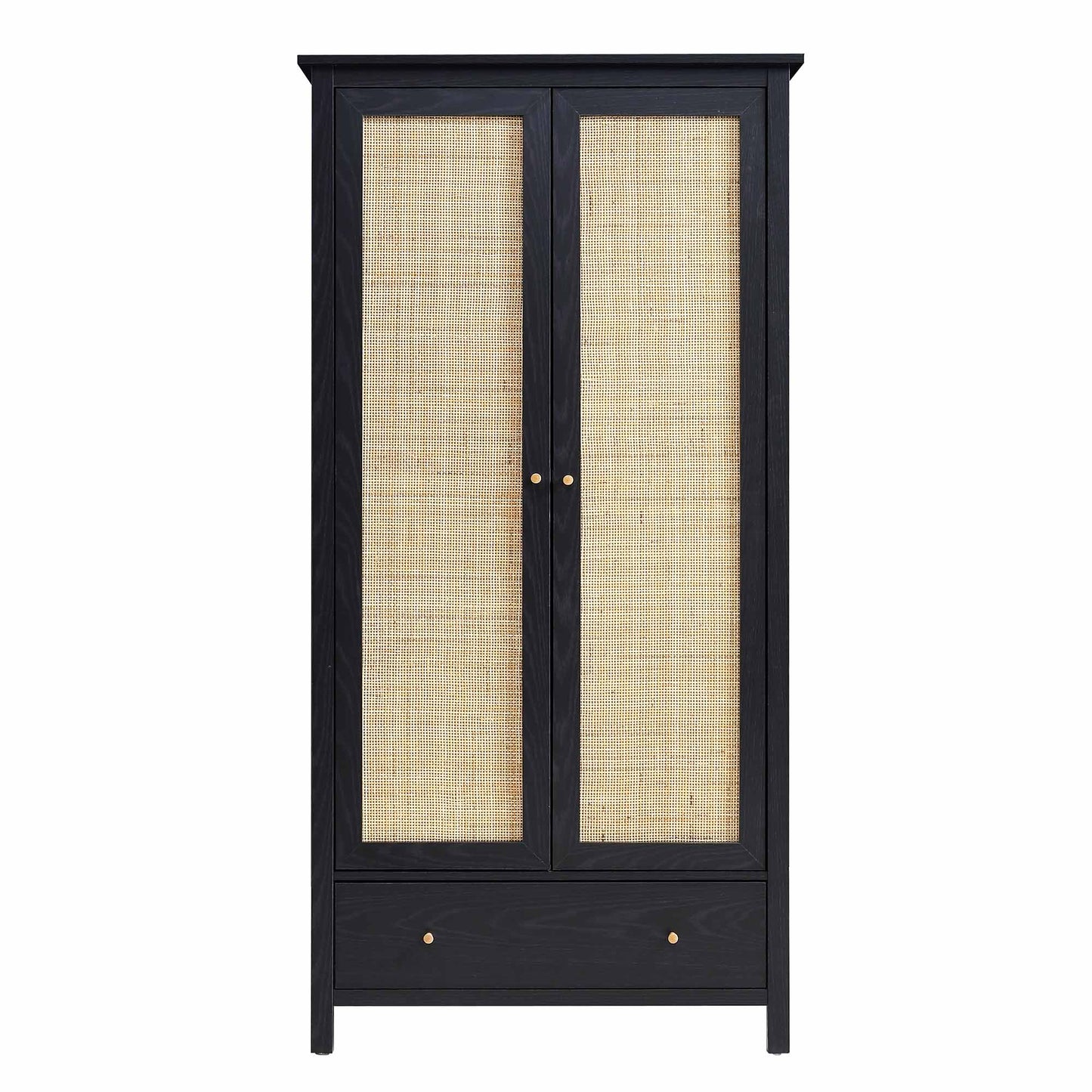 Armoire double en rotin Frances avec 1 tiroir, noire