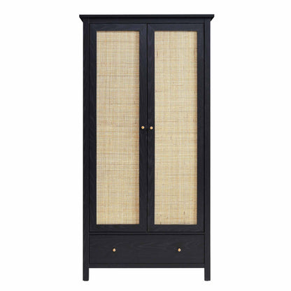 Armoire double en rotin Frances avec 1 tiroir, noire