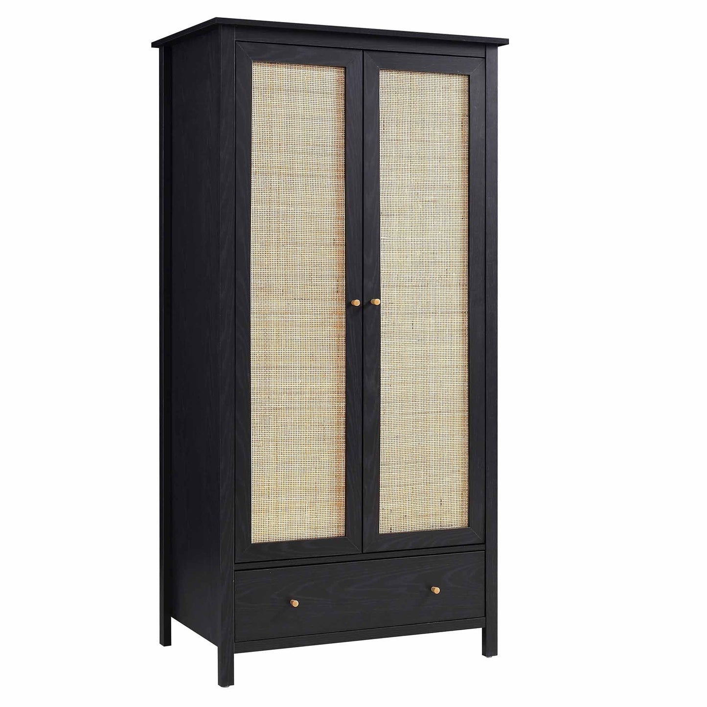 Armoire double en rotin Frances avec 1 tiroir, noire
