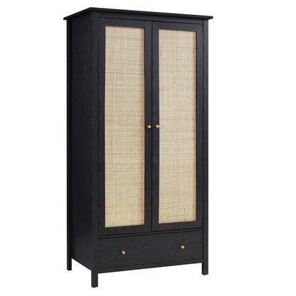 Armoire double en rotin Frances avec 1 tiroir, noire