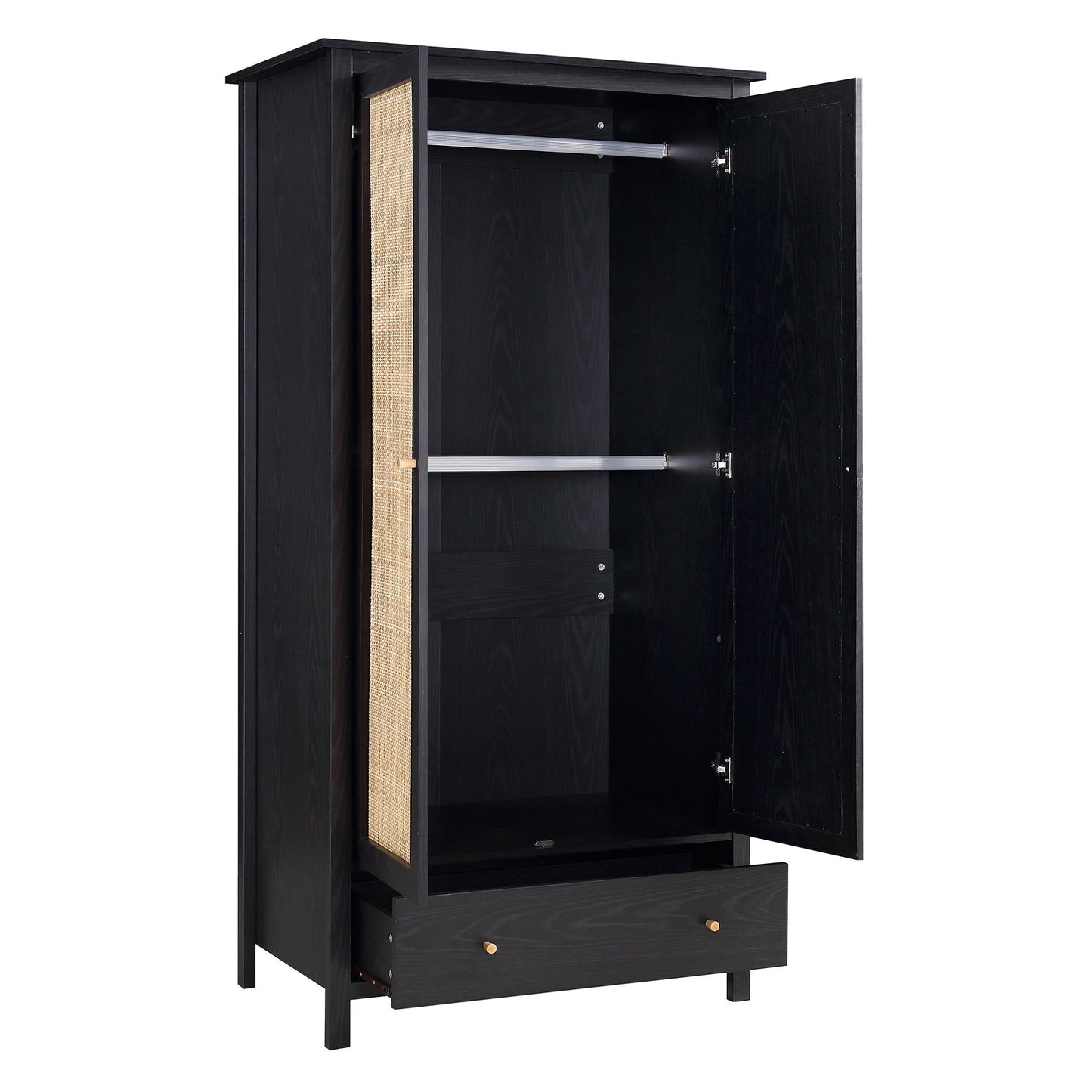 Armoire double en rotin Frances avec 1 tiroir, noire