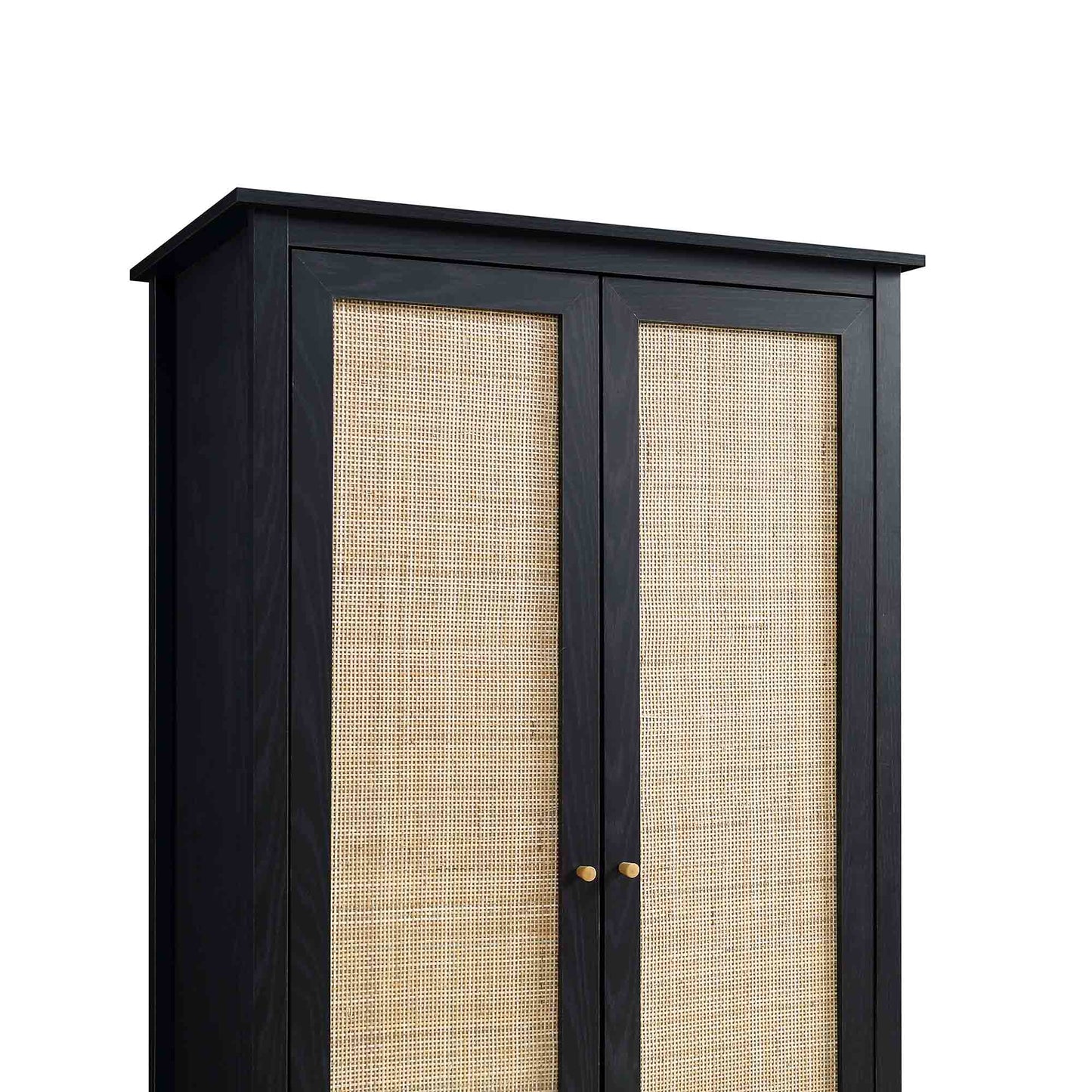 Armoire double en rotin Frances avec 1 tiroir, noire