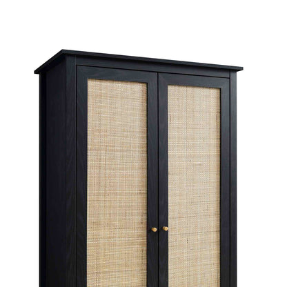 Armoire double en rotin Frances avec 1 tiroir, noire