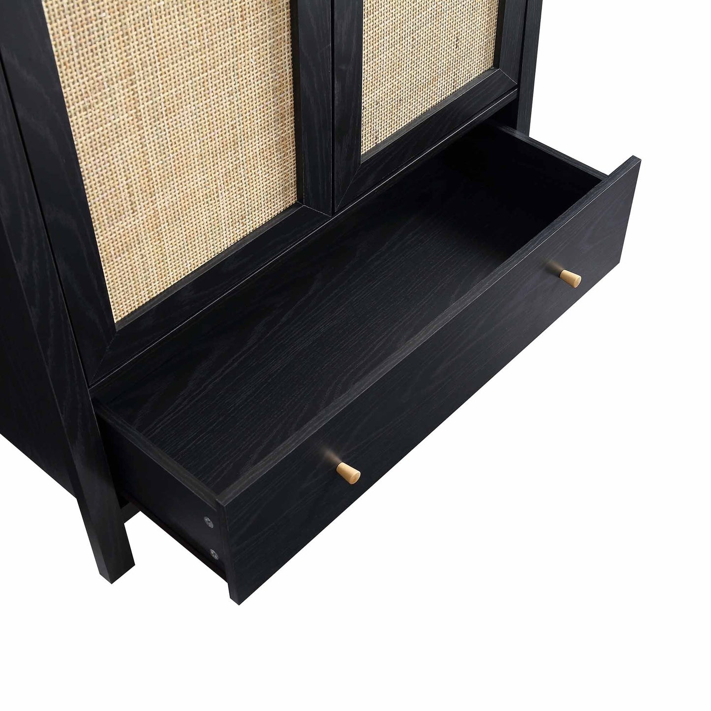 Armoire double en rotin Frances avec 1 tiroir, noire