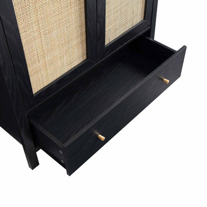 Armoire double en rotin Frances avec 1 tiroir, noire