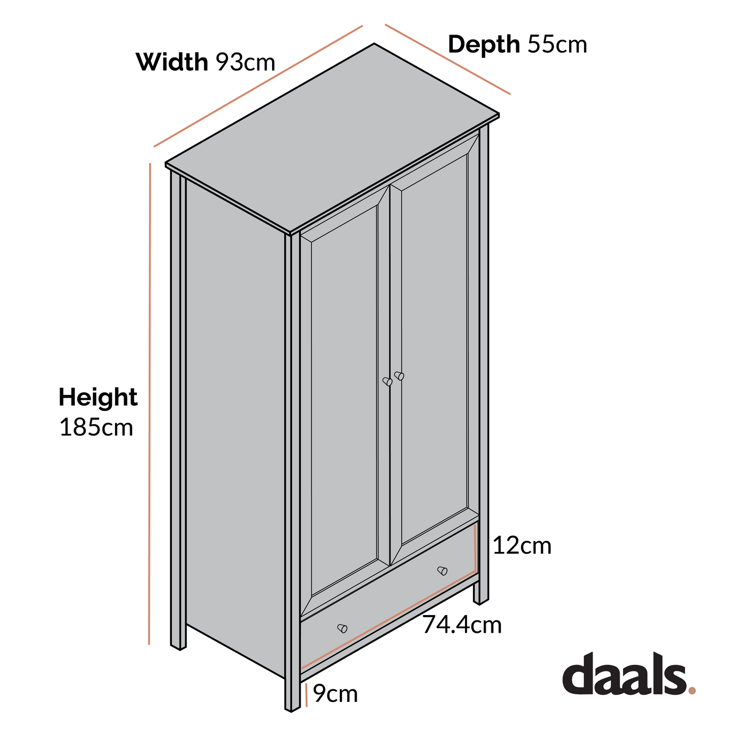 Armoire double en rotin Frances avec 1 tiroir, naturel