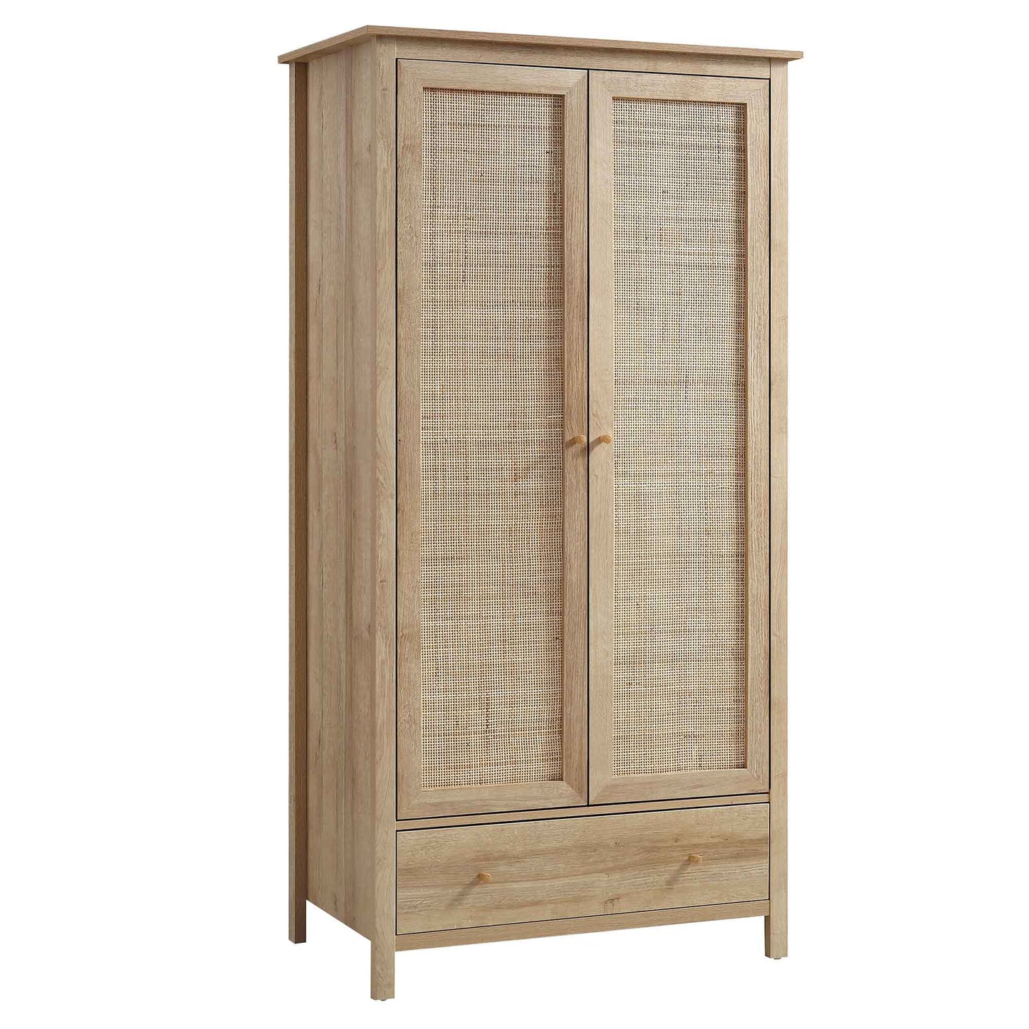Armoire double en rotin Frances avec 1 tiroir, naturel