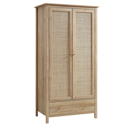 Armoire double en rotin Frances avec 1 tiroir, naturel