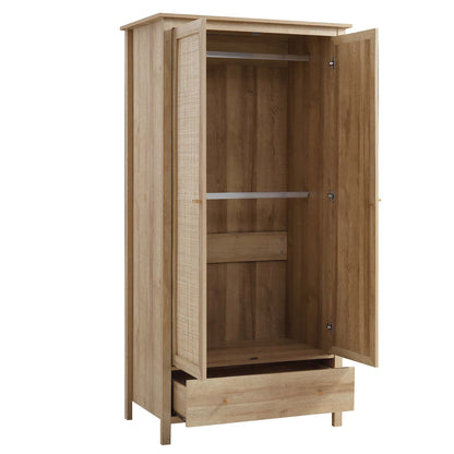 Armoire double en rotin Frances avec 1 tiroir, naturel