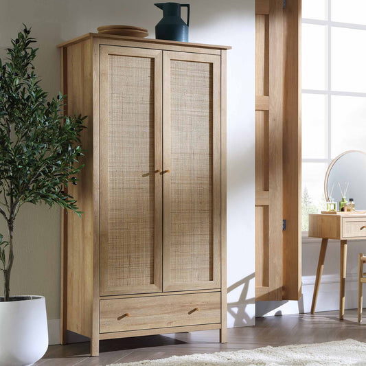Armoire double en rotin Frances avec 1 tiroir, naturel