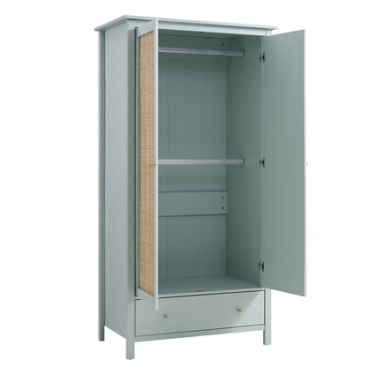 Armoire double en rotin Frances avec 1 tiroir, menthe